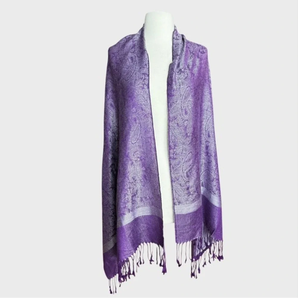 Vintage Pashmina Scarf Purple‎ Paisly Pashmina/Silk Boho Whimsy goth Fairy core